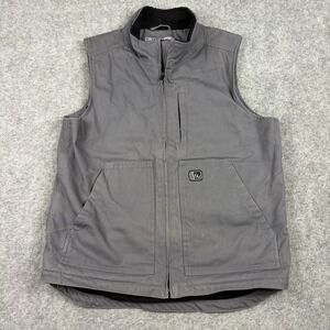 Fintech Canvas Vest Mens Medium Grey Sherpa Lined Workwear Utility Full Zip
